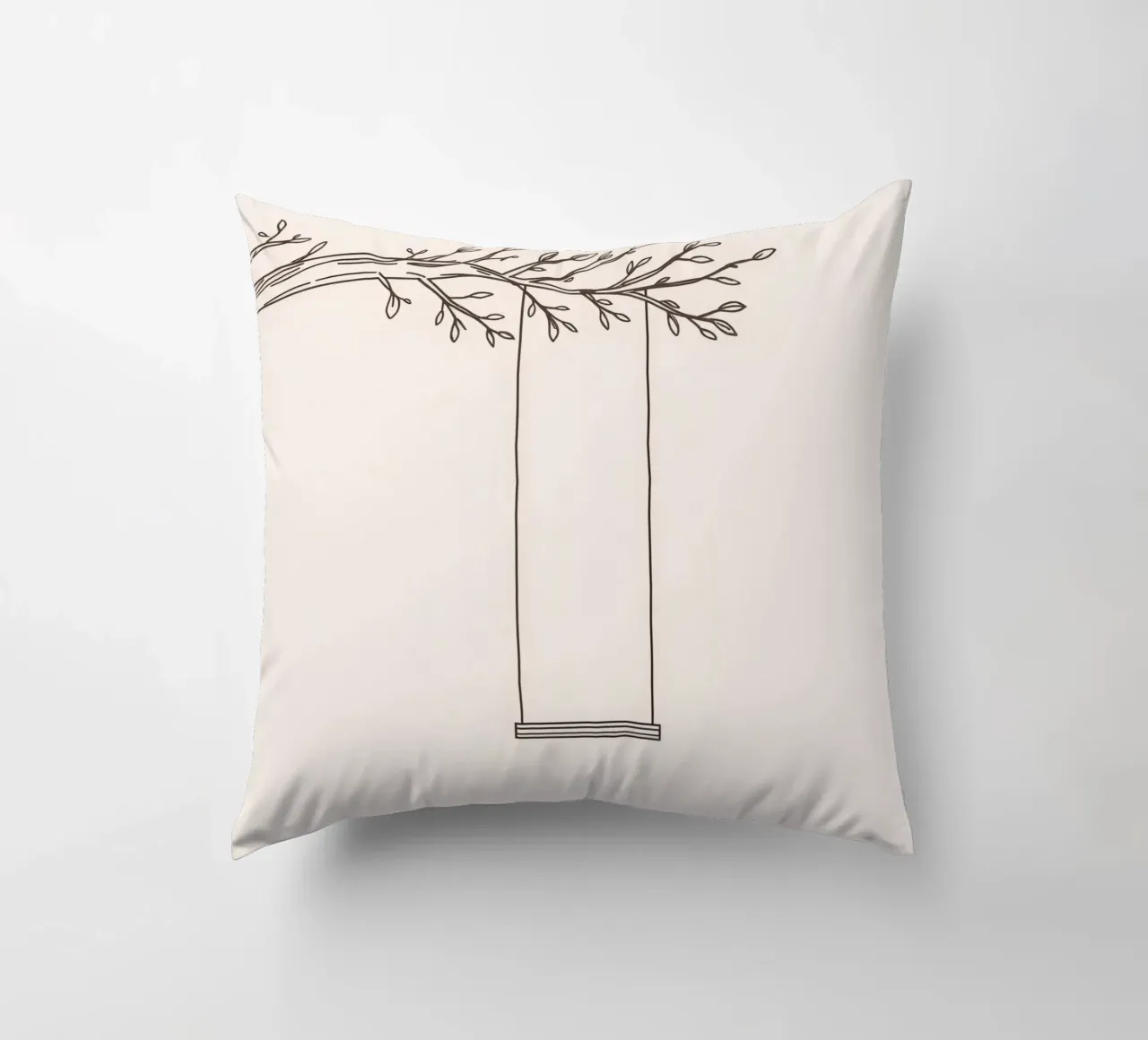 Empty swing hanging from a tree branch in a minimalist art decorative cushion by DesignDoodle