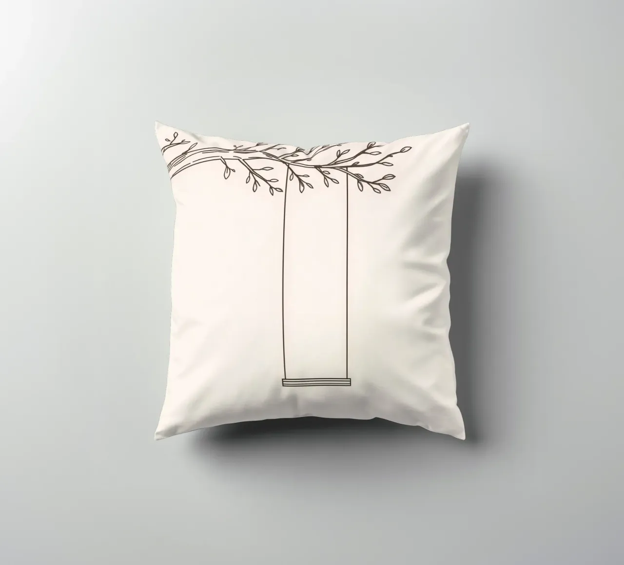 Empty swing hanging from a tree branch in a minimalist art decorative cushion by DesignDoodle