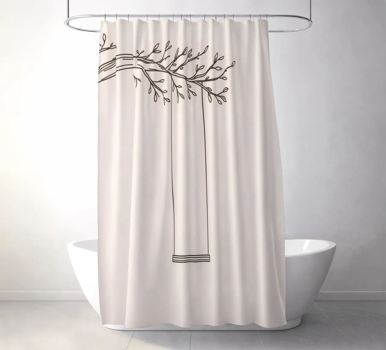 Empty swing hanging from a tree branch in a minimalist art shower curtain by DesignDoodle