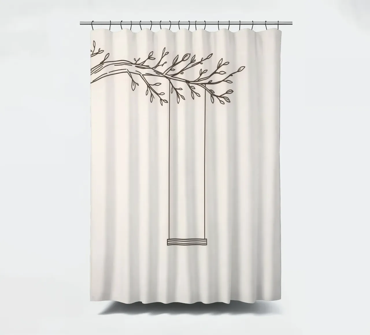 Empty swing hanging from a tree branch in a minimalist art shower curtain by DesignDoodle