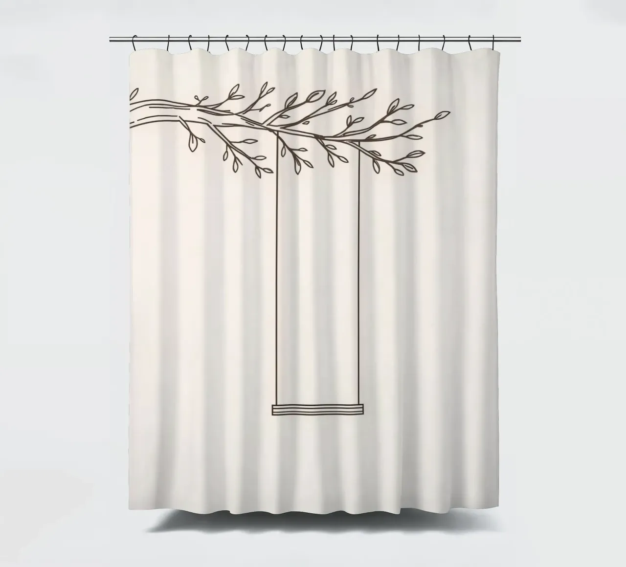 Empty swing hanging from a tree branch in a minimalist art shower curtain by DesignDoodle