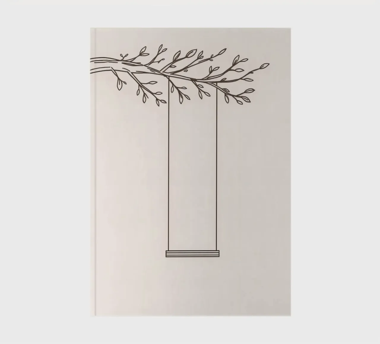 Empty swing hanging from a tree branch in a minimalist art notebook by DesignDoodle