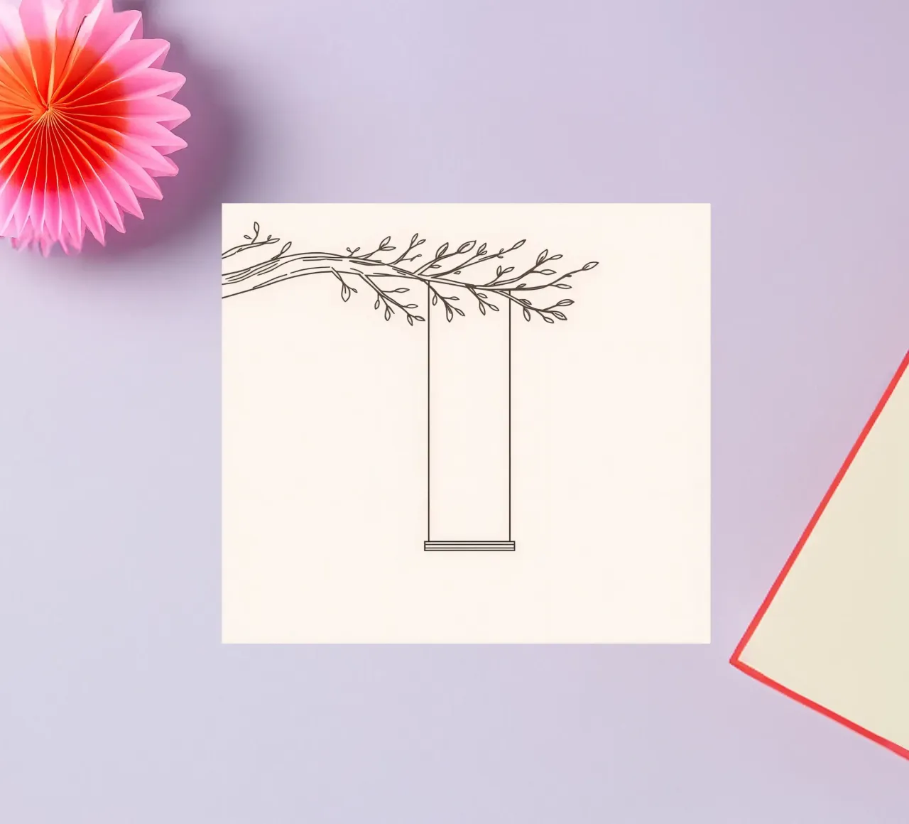 Empty swing hanging from a tree branch in a minimalist art sticker by DesignDoodle