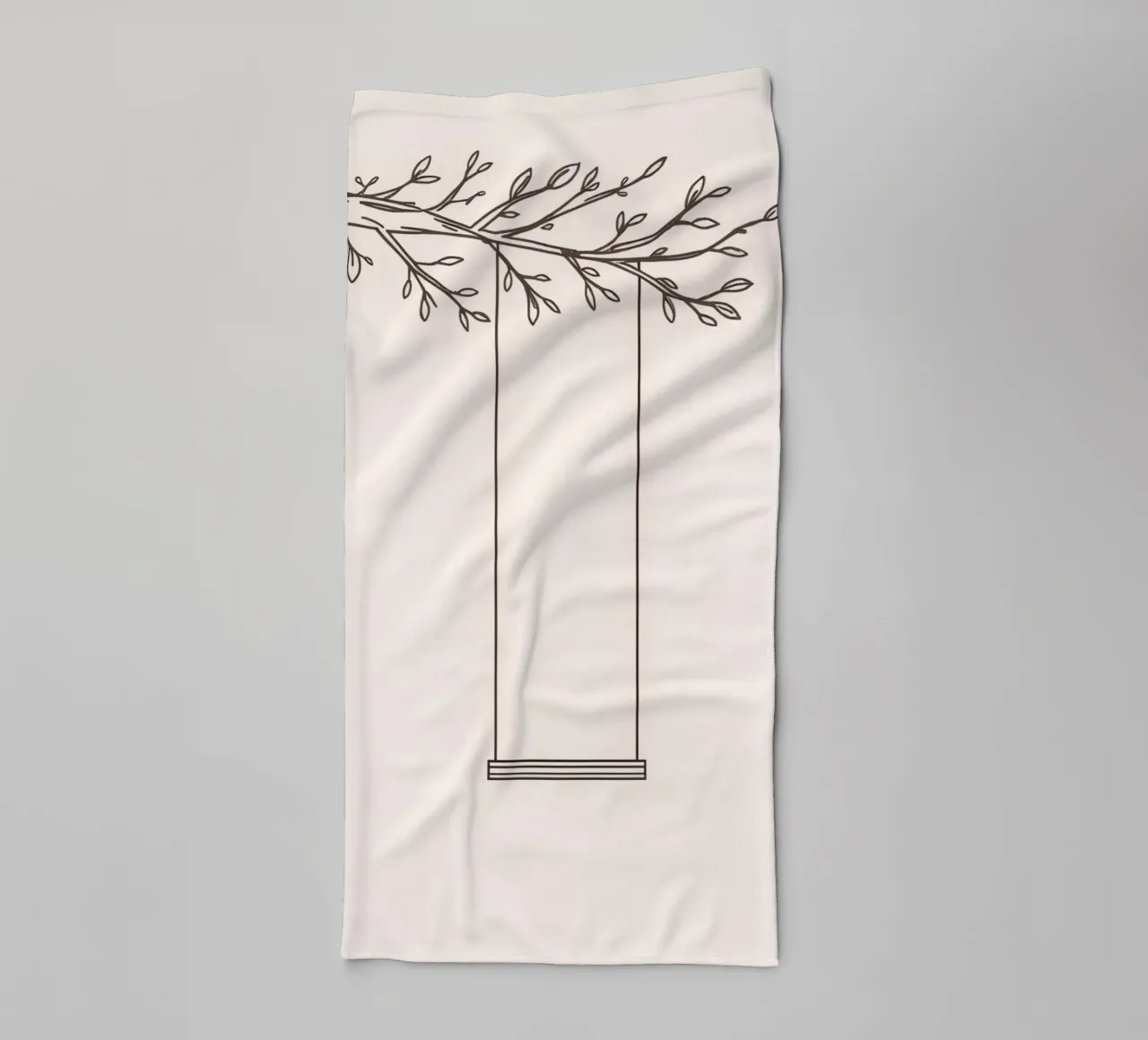 Empty swing hanging from a tree branch in a minimalist art towel by DesignDoodle