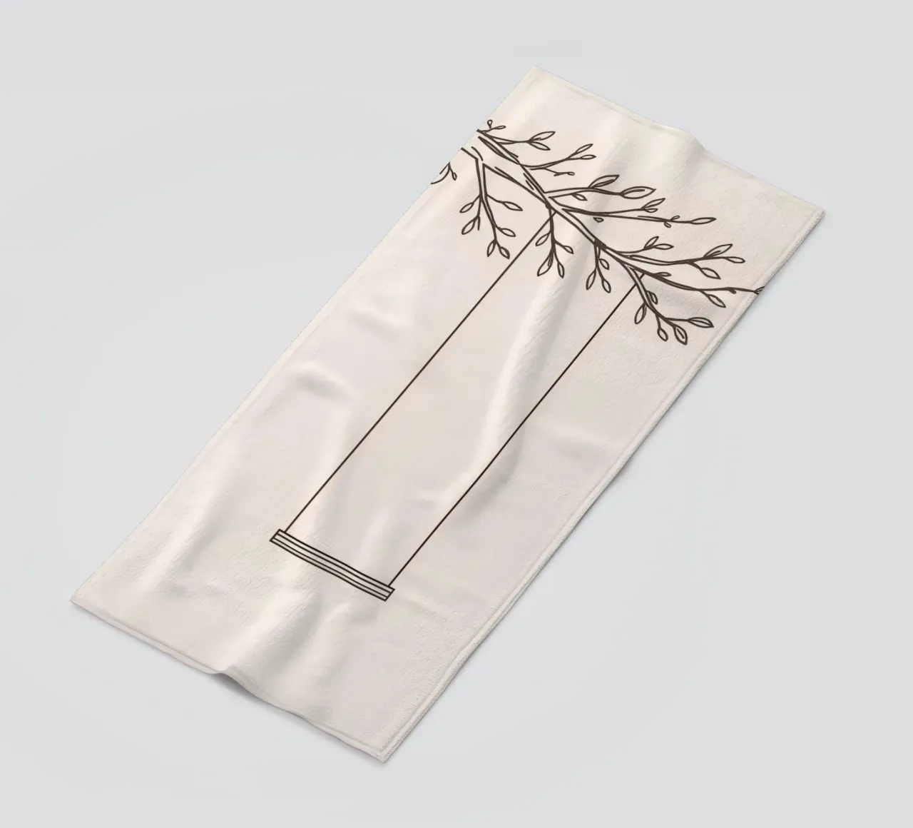 Empty swing hanging from a tree branch in a minimalist art beach towel by DesignDoodle