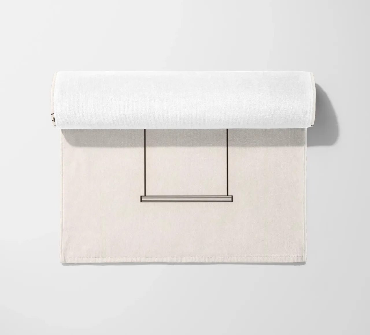 Empty swing hanging from a tree branch in a minimalist art beach towel by DesignDoodle