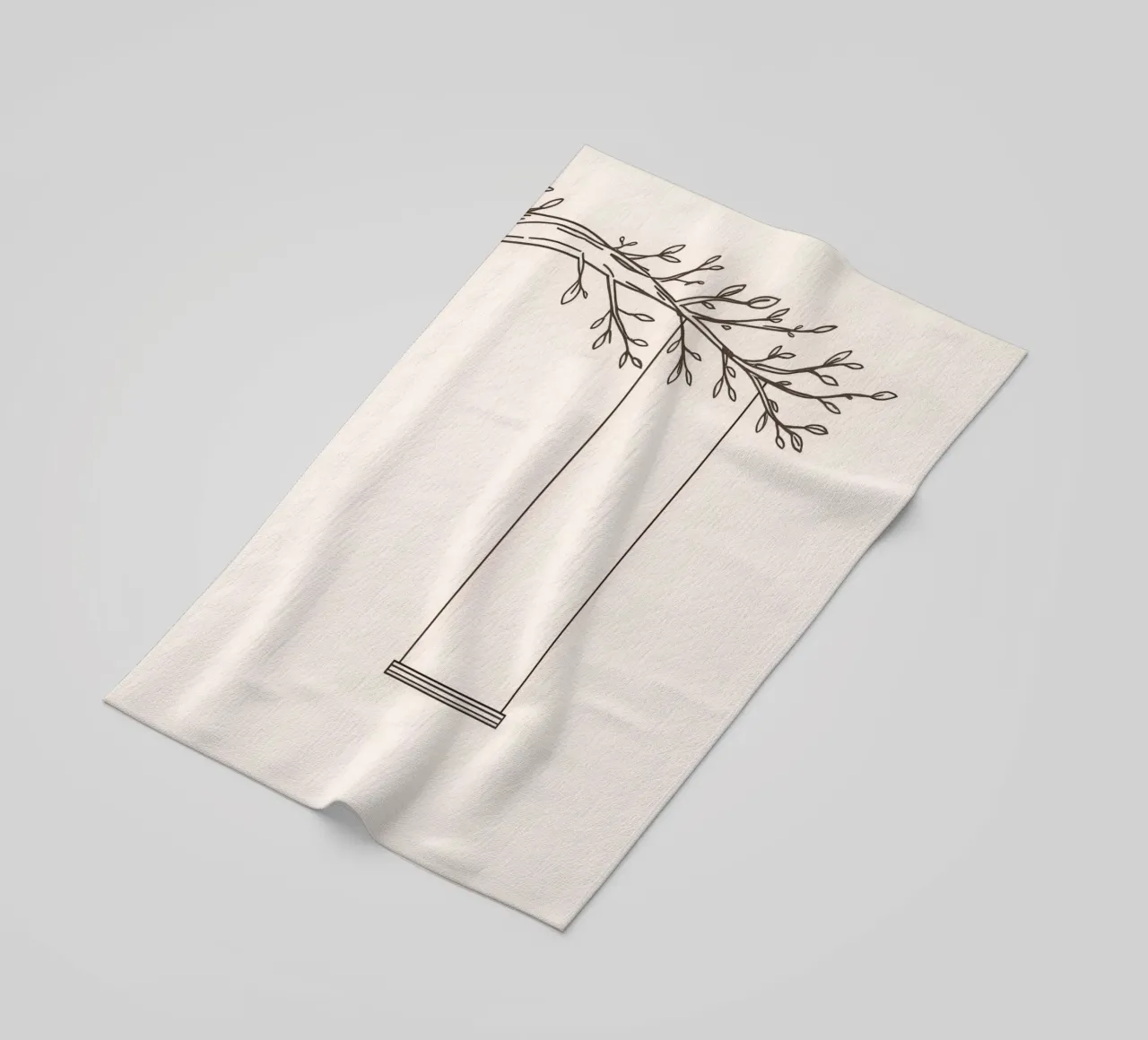 Empty swing hanging from a tree branch in a minimalist art beach towel by DesignDoodle