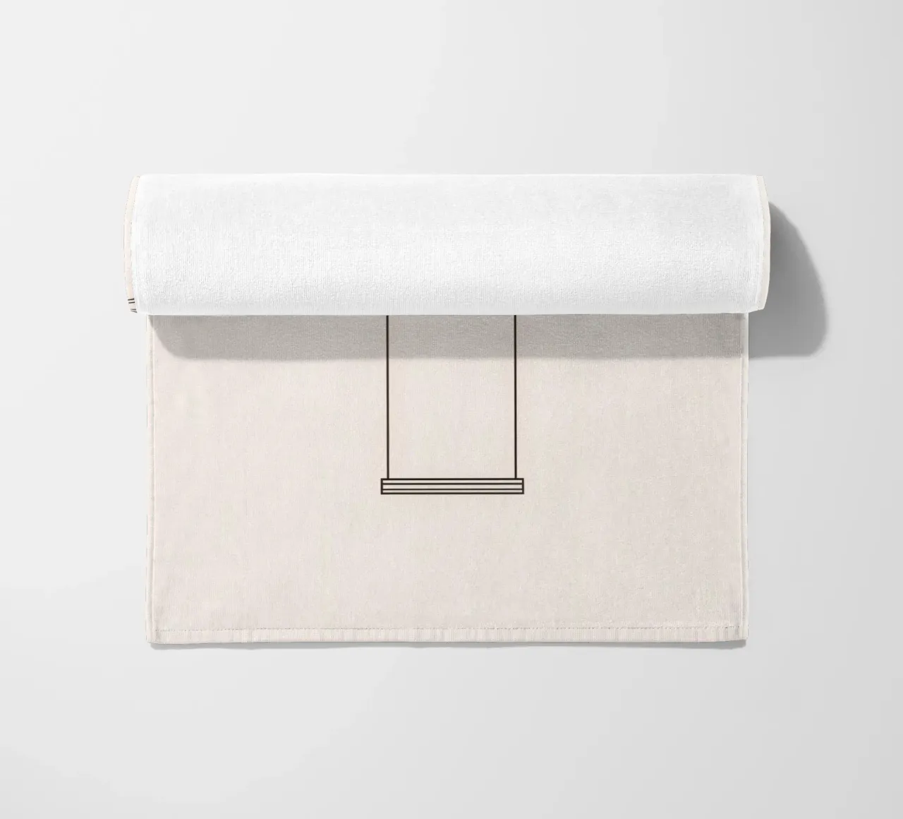 Empty swing hanging from a tree branch in a minimalist art beach towel by DesignDoodle