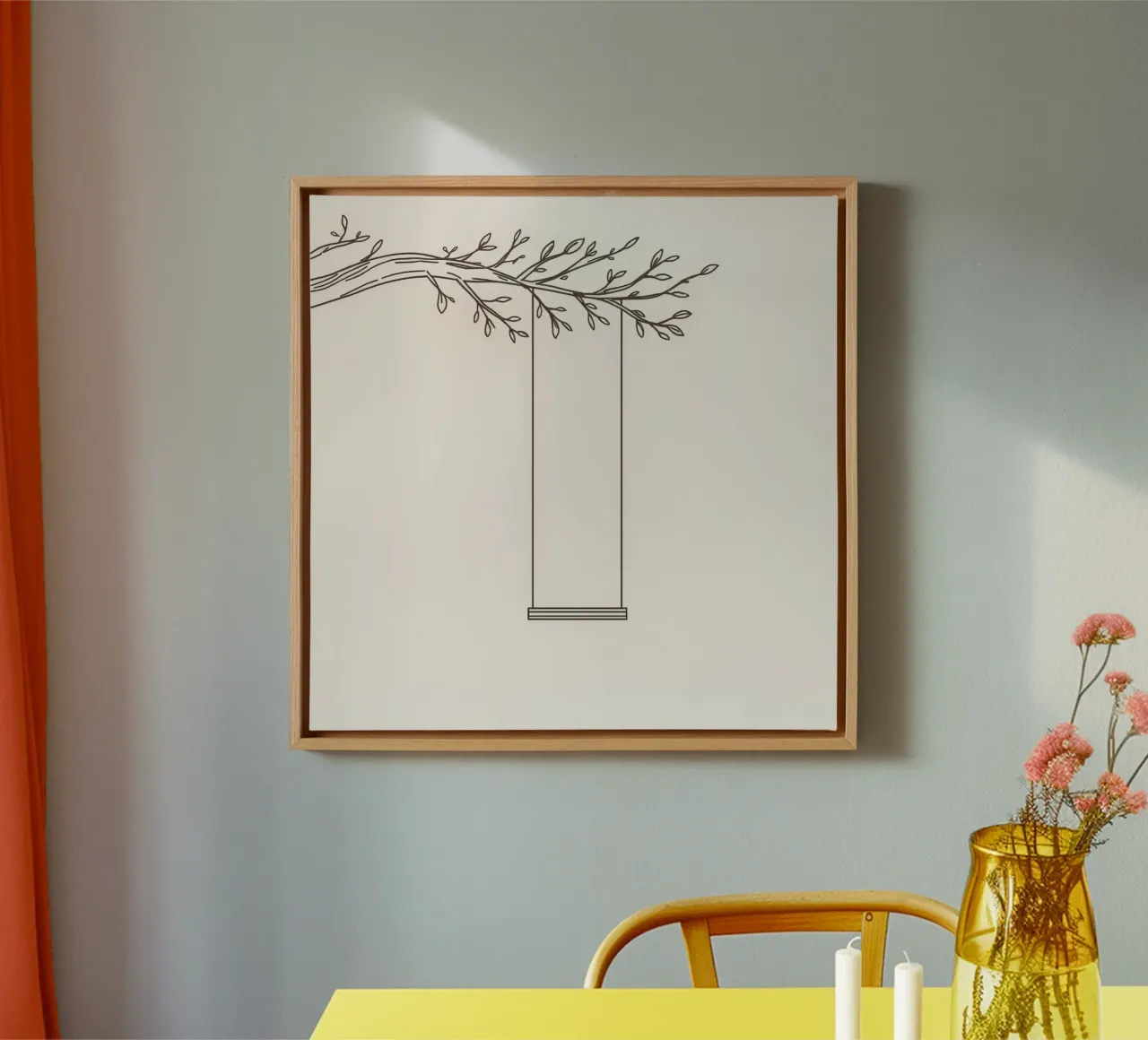 Leere Schaukel an einem Ast hängend in einer minimalistischen Kunst Leinwand von DesignDoodle