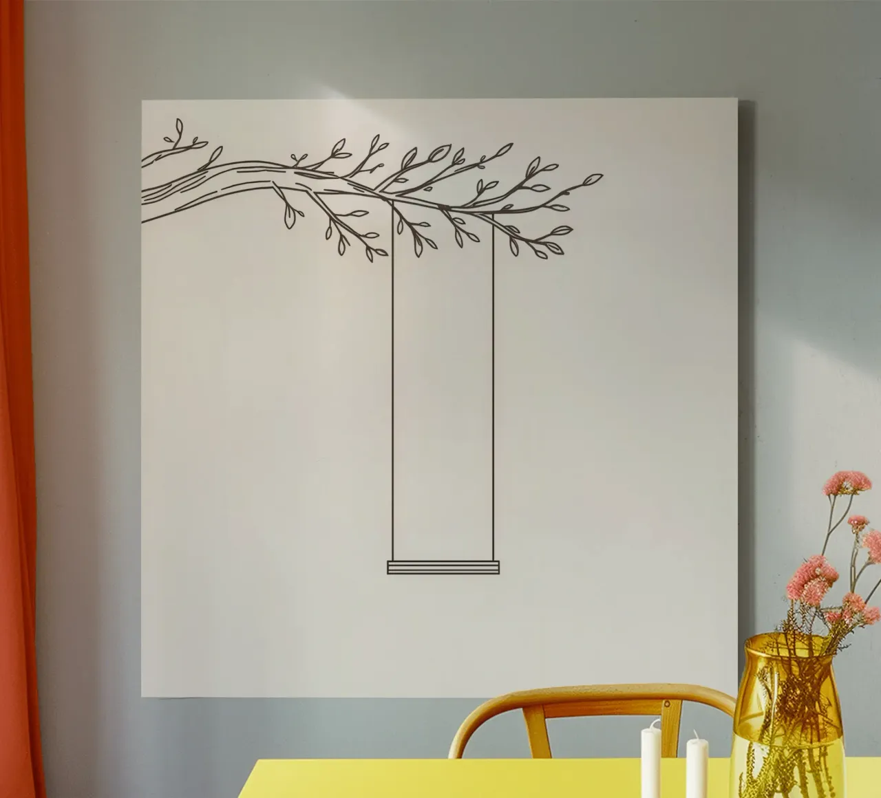 Leere Schaukel an einem Ast hängend in einer minimalistischen Kunst Leinwand von DesignDoodle