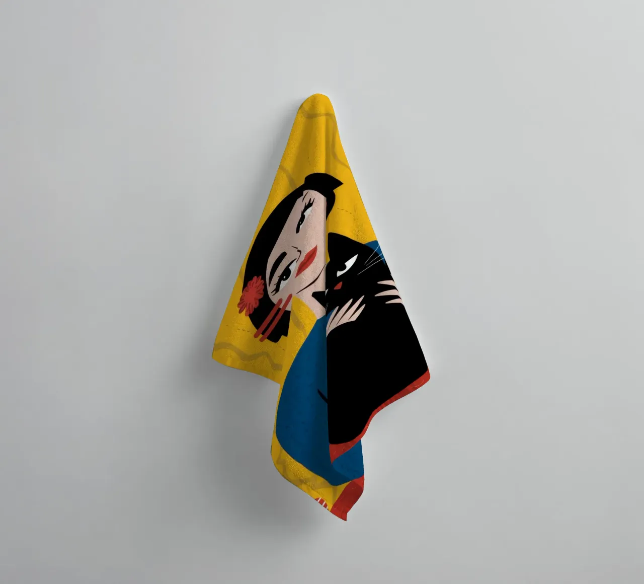 Chat noir Fleur jaune serviette de bain de Marigold Tiga