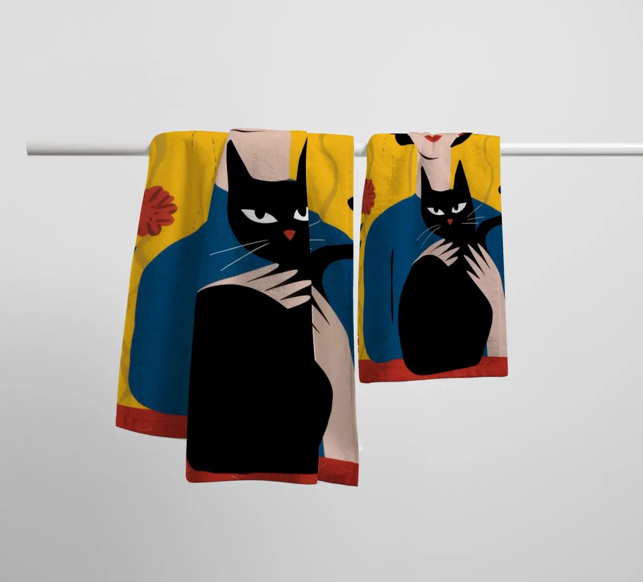 Chat noir Fleur jaune serviette de bain de Marigold Tiga