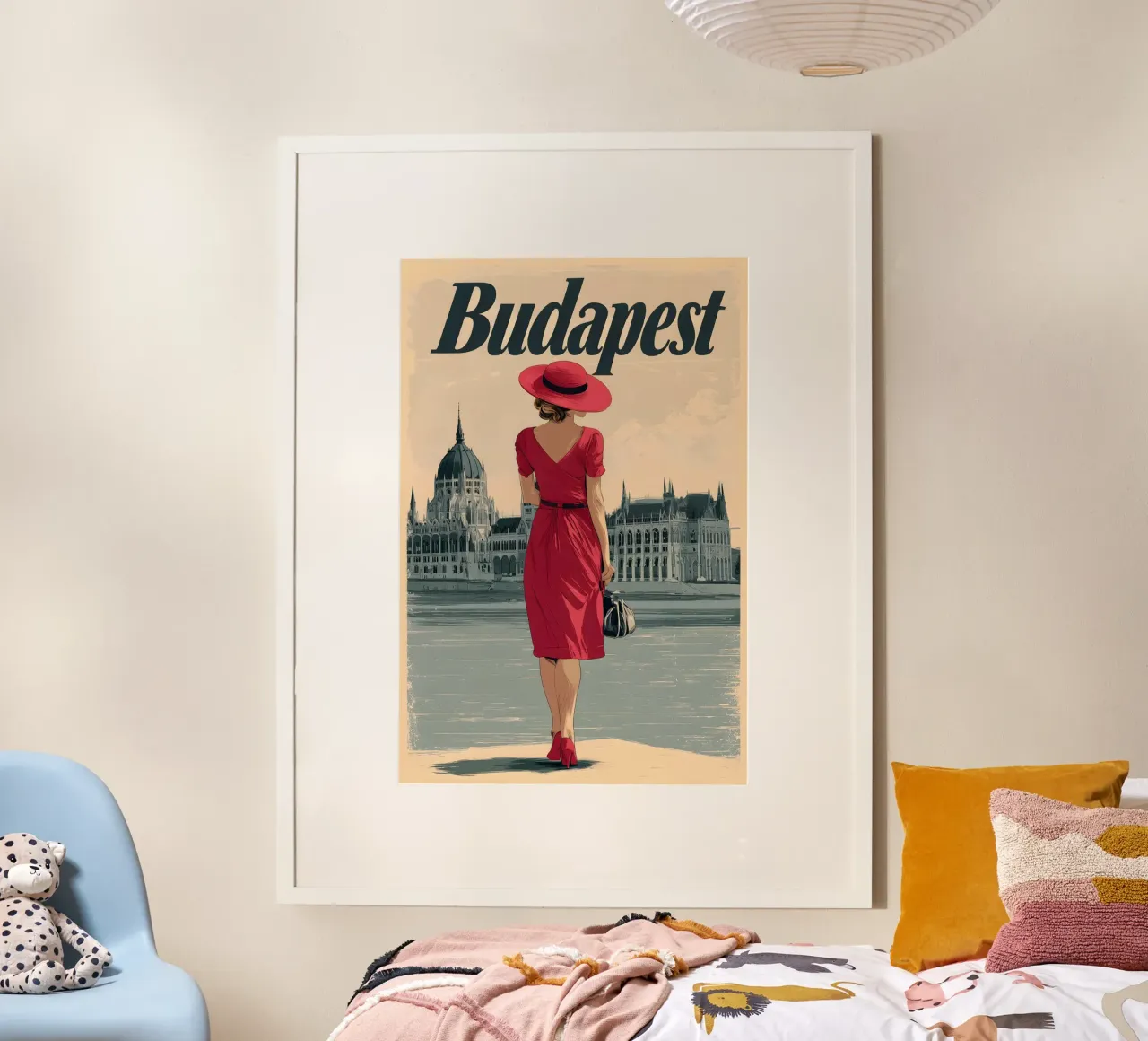 Parlamento vintage di Budapest poster con telaio in alluminio da Vintage Travel Art