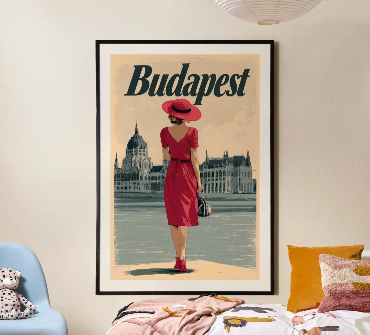 Parlamento vintage di Budapest poster con telaio in alluminio da Vintage Travel Art