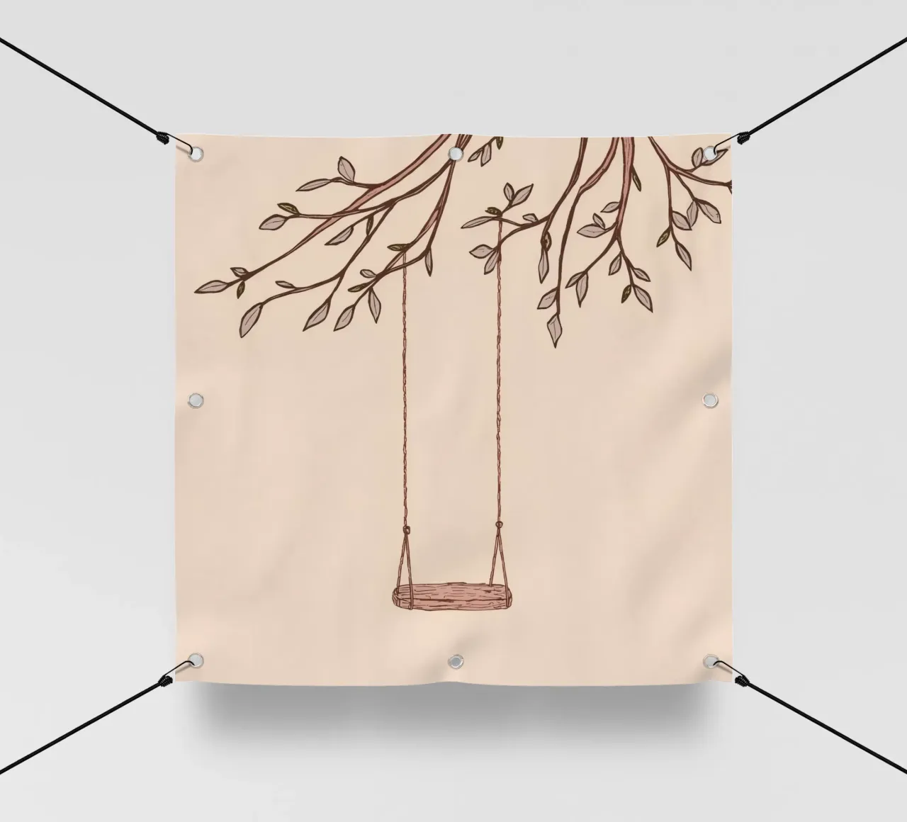 Altalena appesa al ramo di un albero con foglie delicate telo in pvc da DesignDoodle