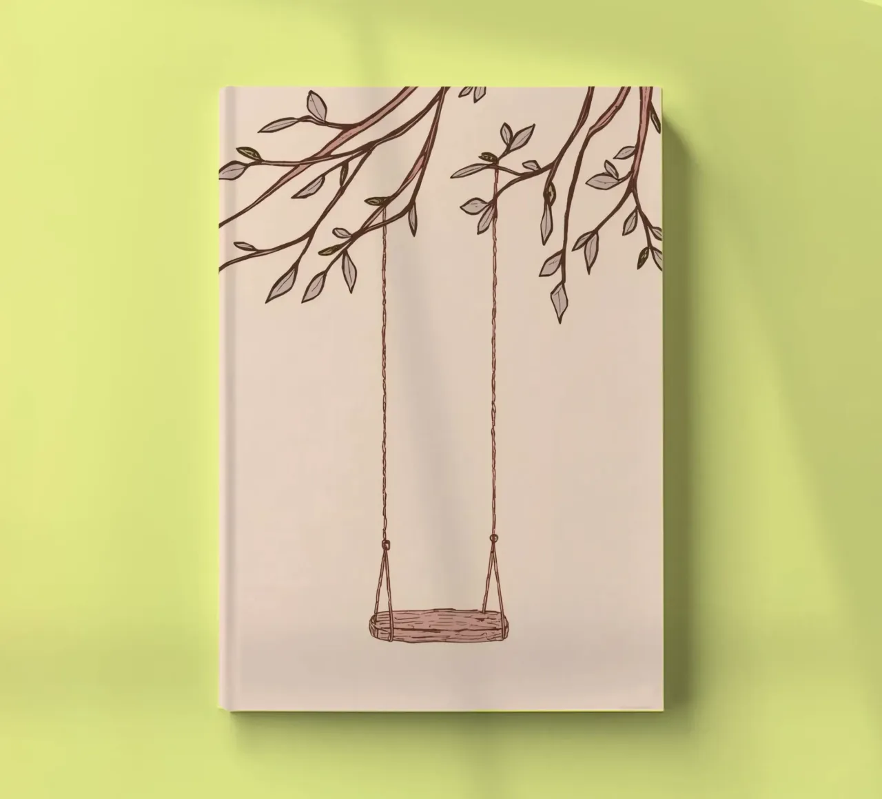 Swing hanging from a tree branch with delicate leaves notebook by DesignDoodle