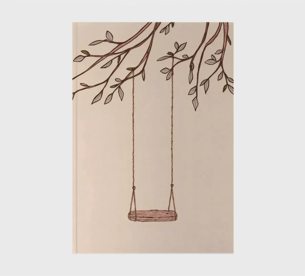 Swing hanging from a tree branch with delicate leaves notebook by DesignDoodle