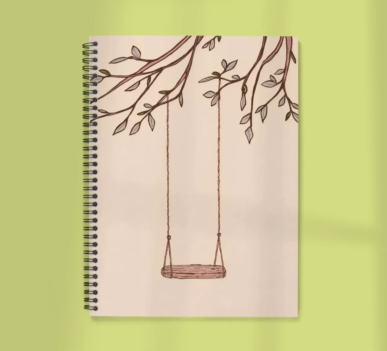 Swing hanging from a tree branch with delicate leaves spiral notebook by DesignDoodle