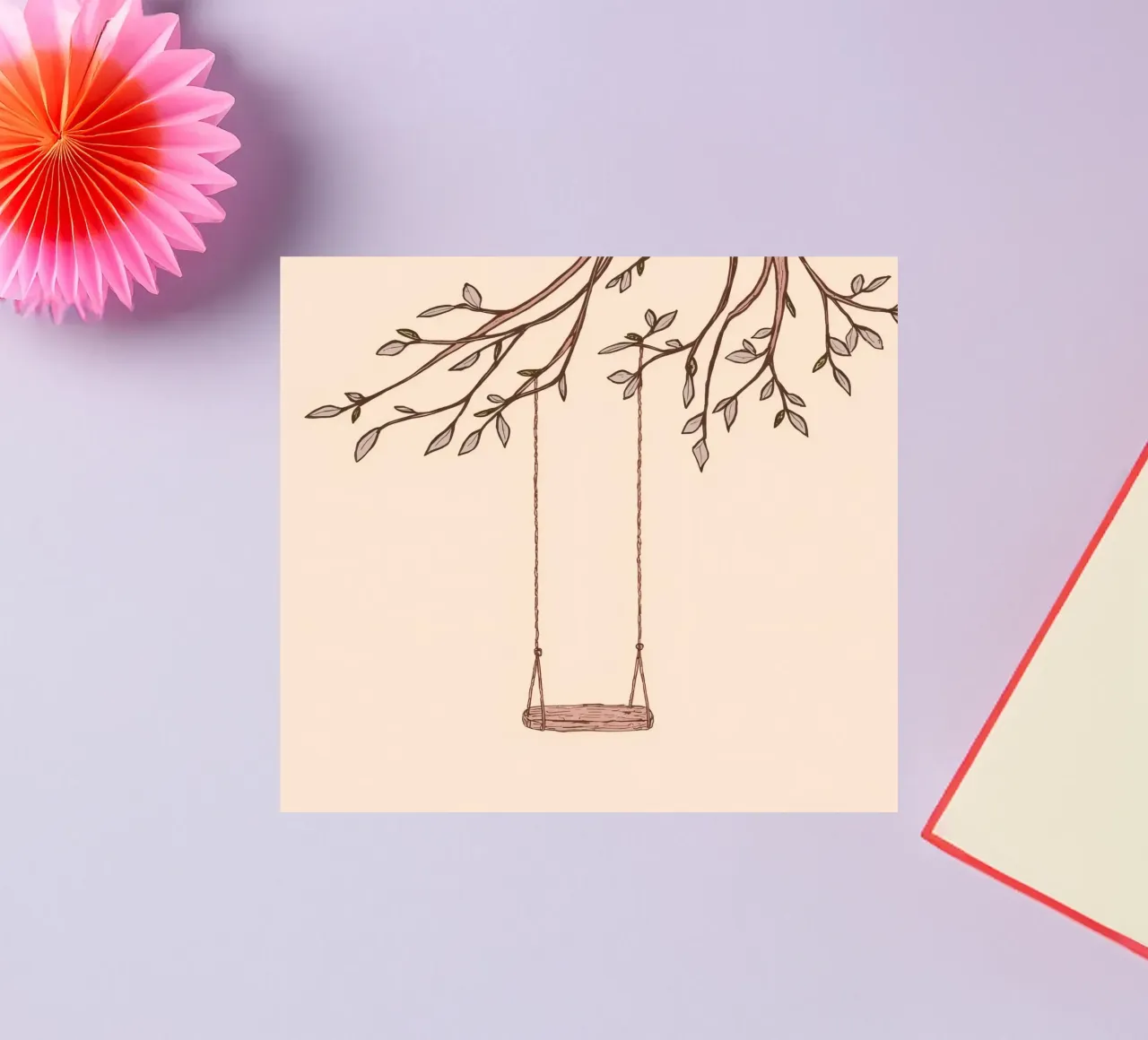 Swing hanging from a tree branch with delicate leaves sticker by DesignDoodle