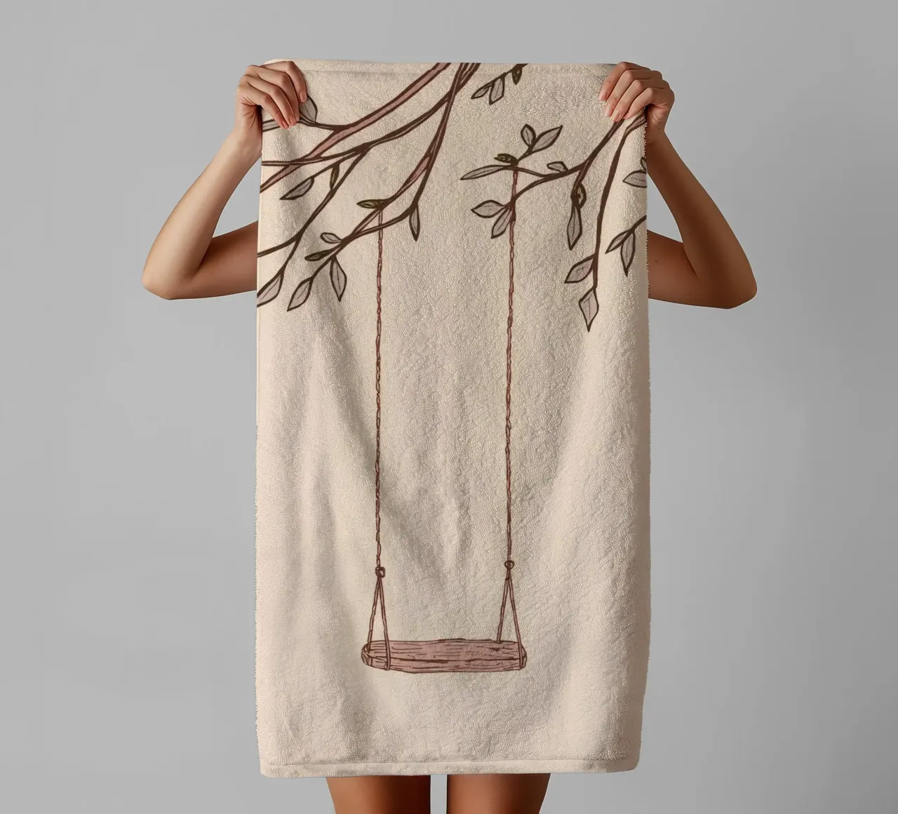 Schaukel an einem Ast mit zarten Blättern hängend Handtuch von DesignDoodle