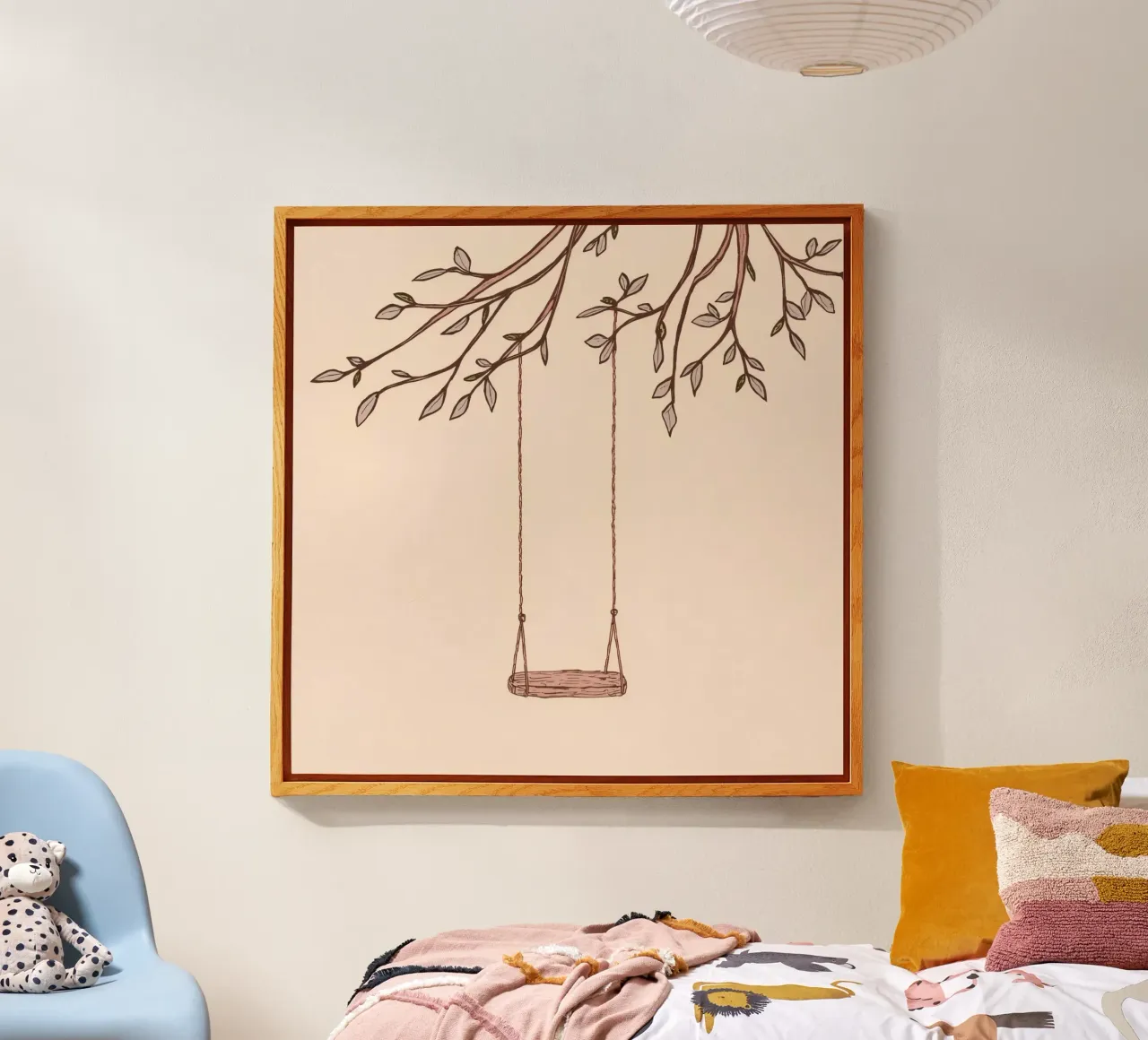 Altalena appesa al ramo di un albero con foglie delicate plexiglass da DesignDoodle