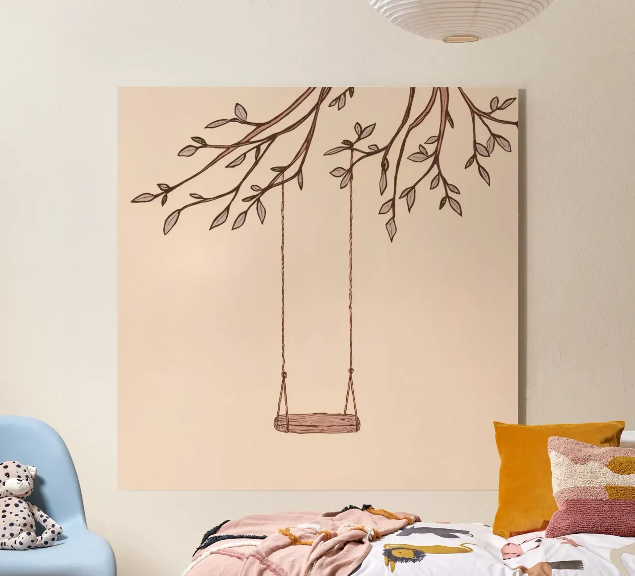 Altalena appesa al ramo di un albero con foglie delicate plexiglass da DesignDoodle