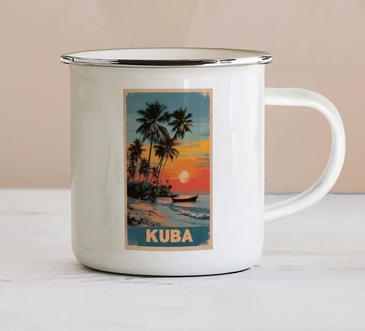 Cuba spiaggia vintage tazza in smalto da Vintage Travel Art