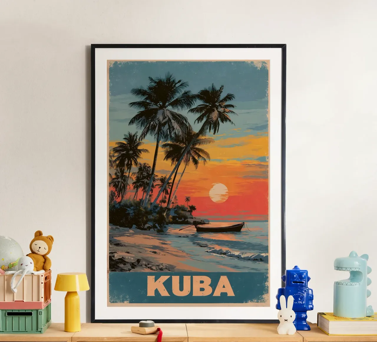 Cuba spiaggia vintage poster con telaio in legno da Vintage Travel Art