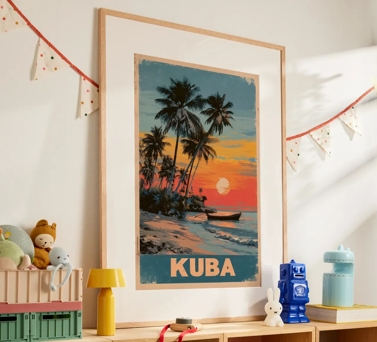Cuba spiaggia vintage poster con telaio in legno da Vintage Travel Art