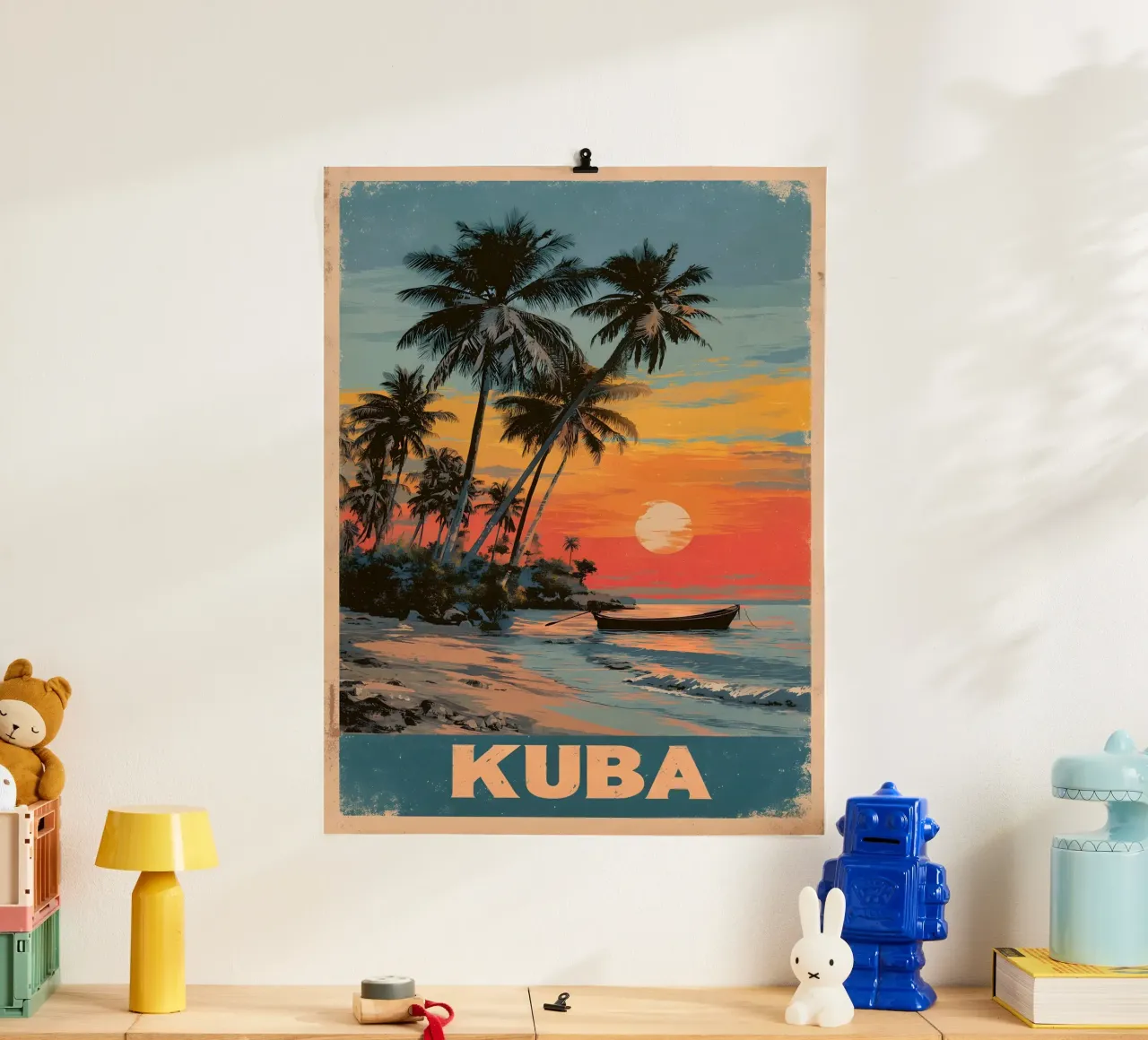 Cuba spiaggia vintage poster con telaio in legno da Vintage Travel Art