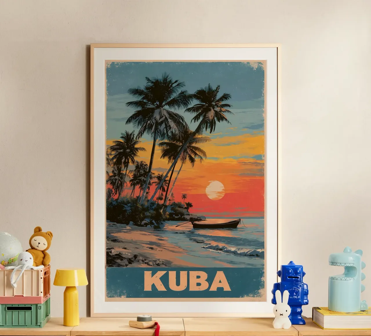 Cuba spiaggia vintage poster con telaio in legno da Vintage Travel Art