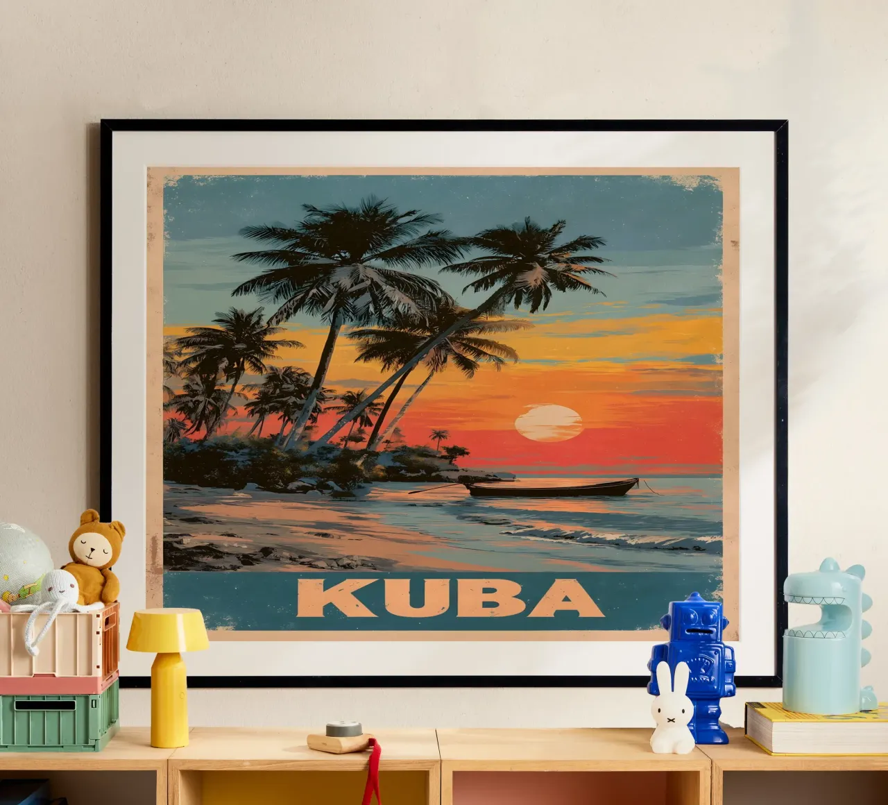 Cuba spiaggia vintage poster con telaio in legno da Vintage Travel Art