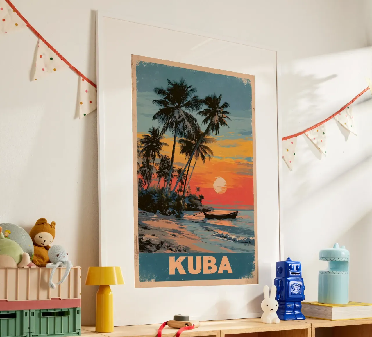 Cuba spiaggia vintage poster con telaio in legno da Vintage Travel Art
