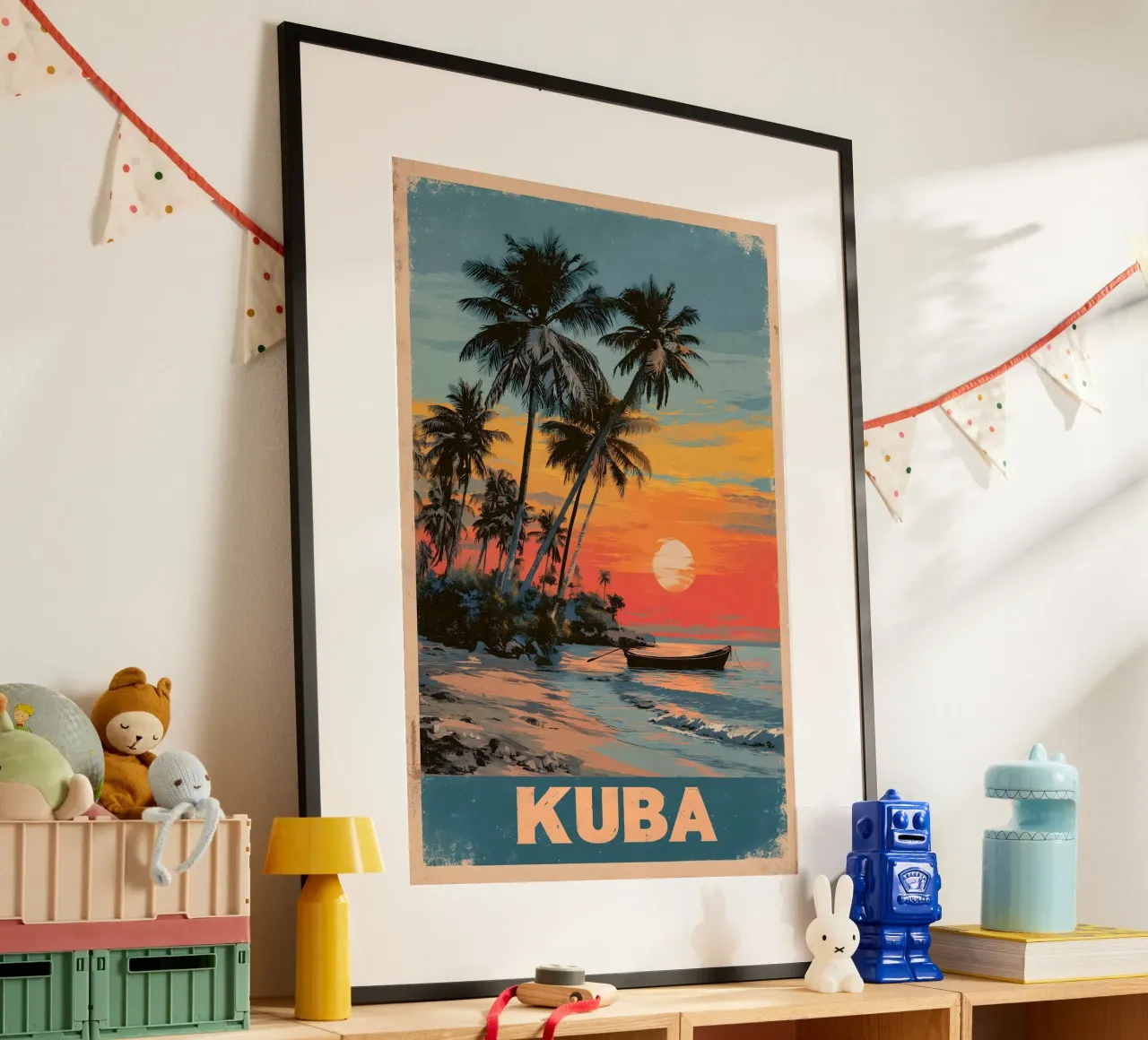 Cuba spiaggia vintage poster con telaio in legno da Vintage Travel Art