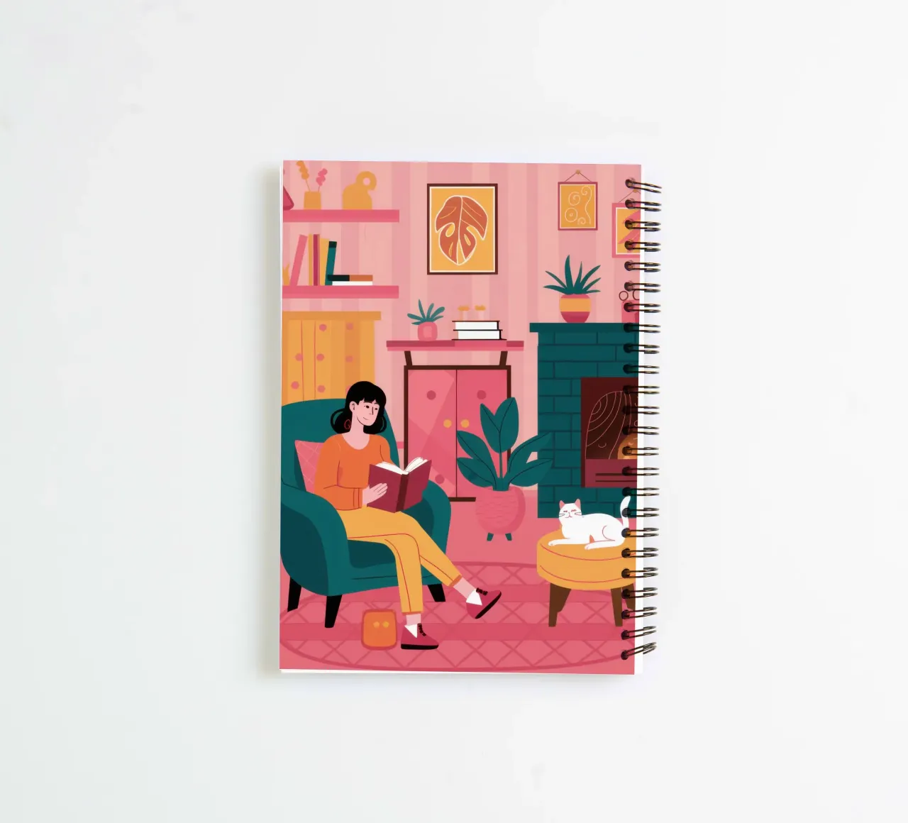 Fireside Reading Cat spiral notebook by Marigold Tiga