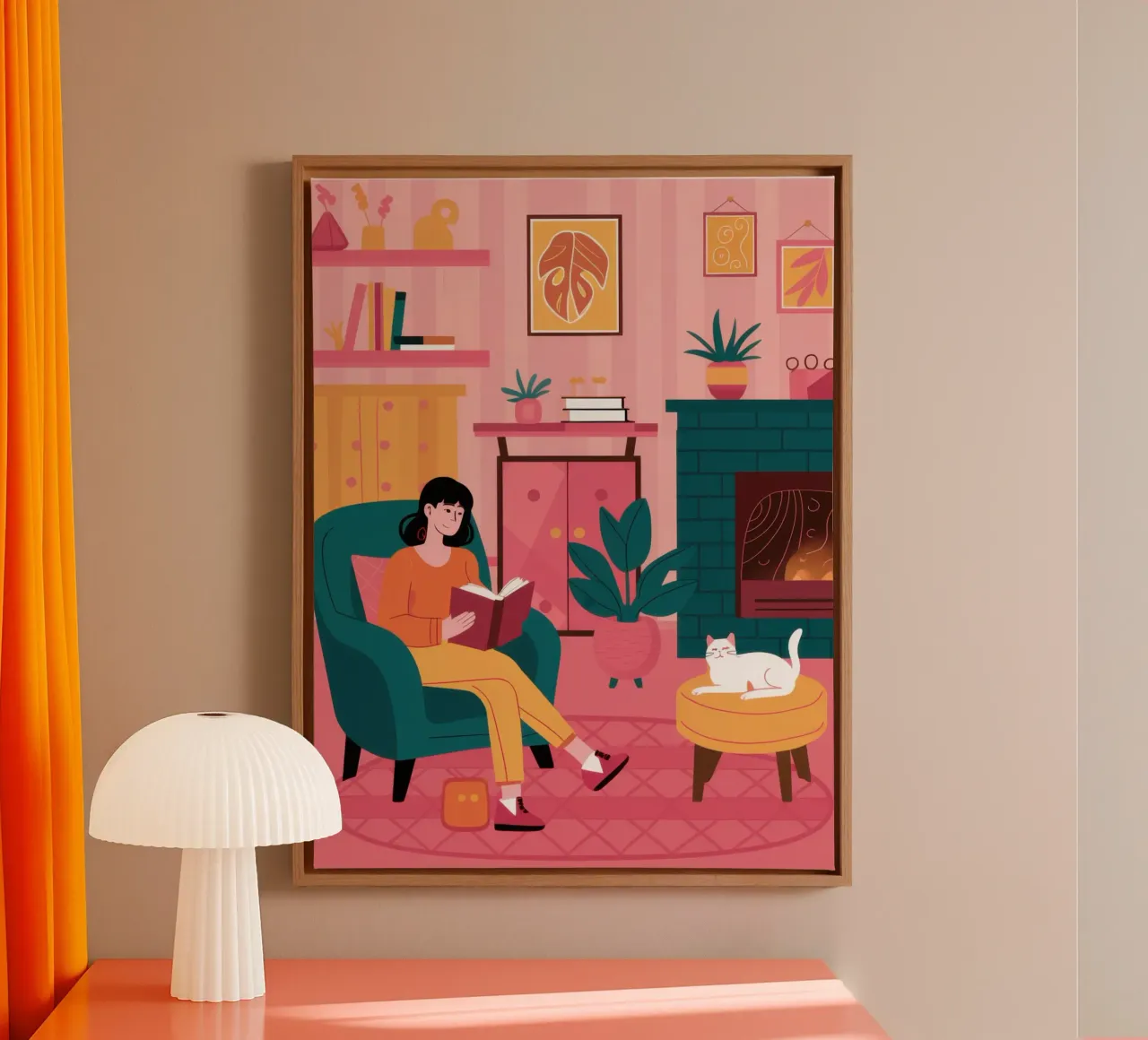 Fireside Reading Cat canvas by Marigold Tiga