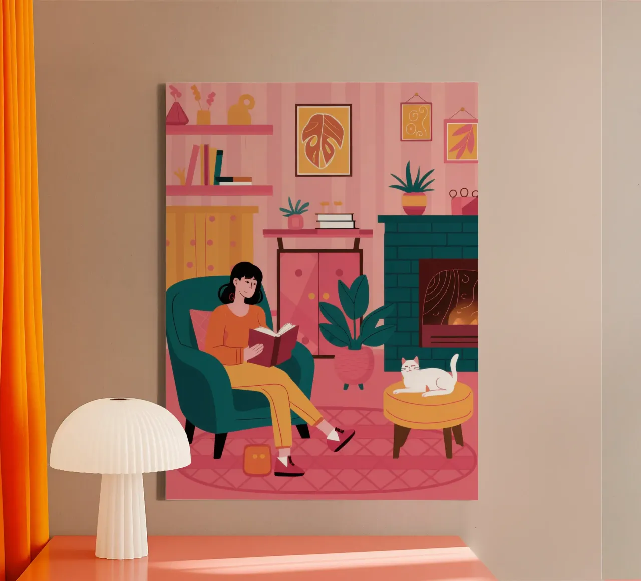Fireside Reading Cat canvas by Marigold Tiga