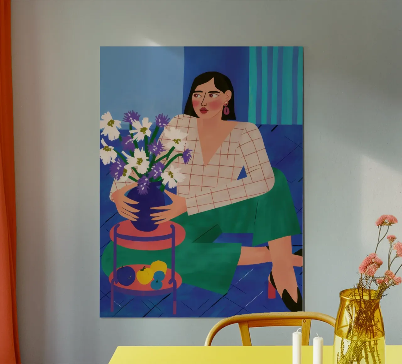Vaso blu Fiori bianchi poster con telaio in alluminio da Marigold Tiga