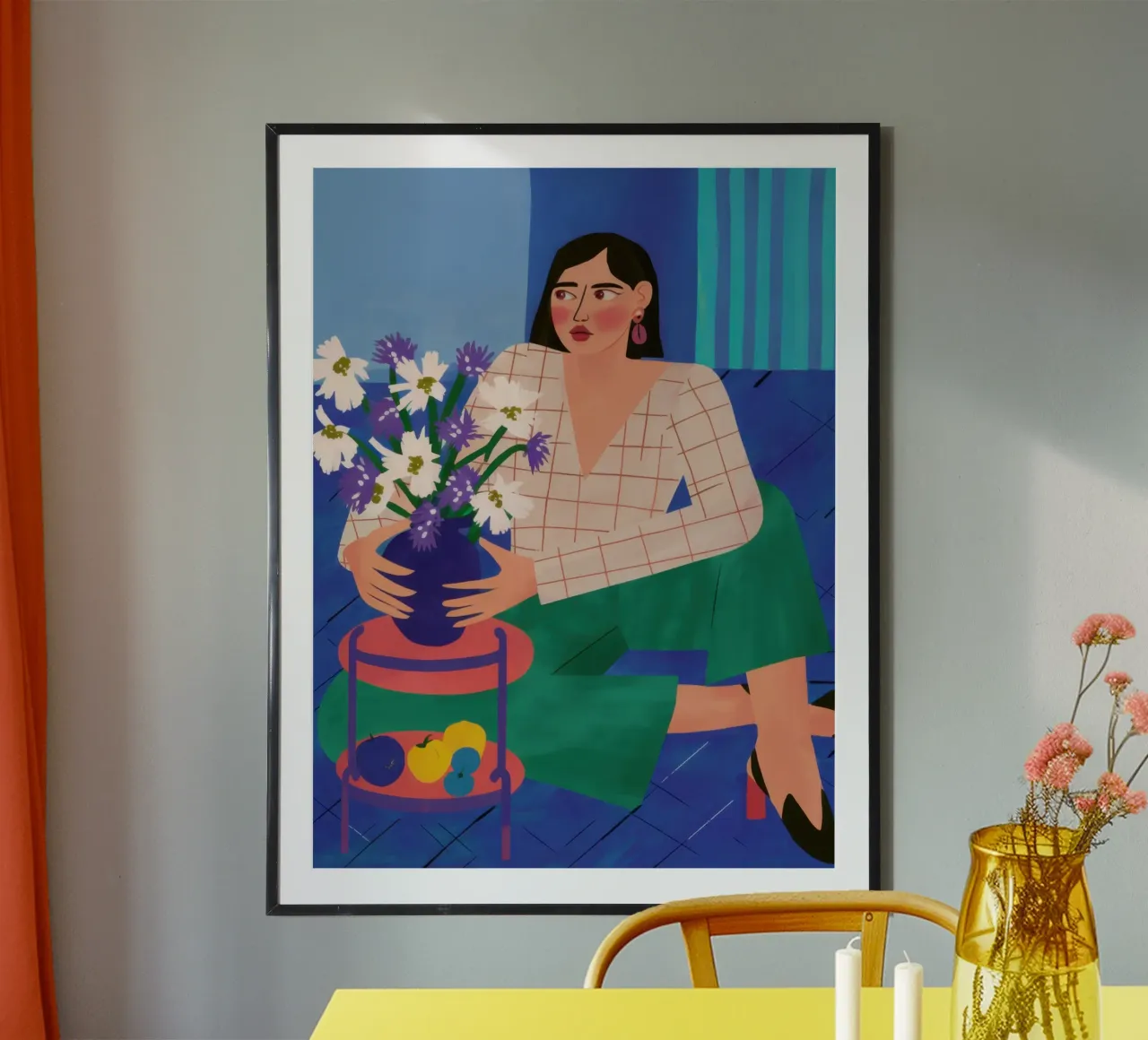 Vaso blu Fiori bianchi poster con telaio in alluminio da Marigold Tiga