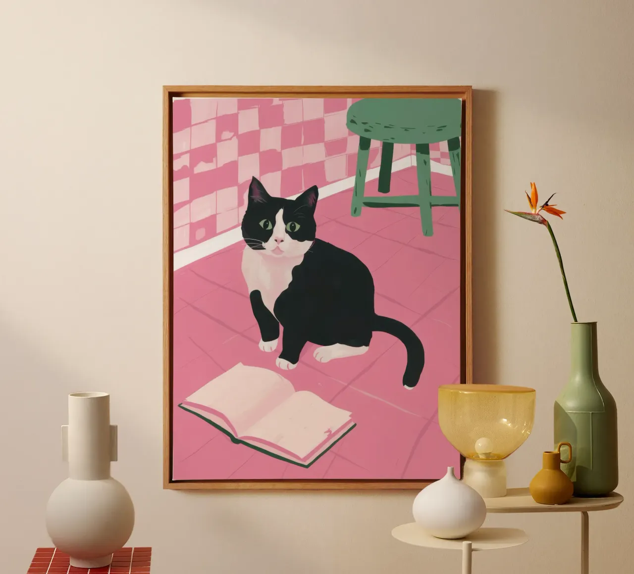Literary Tuxedo Lounger canvas with Floater frame by Mossy Pigment