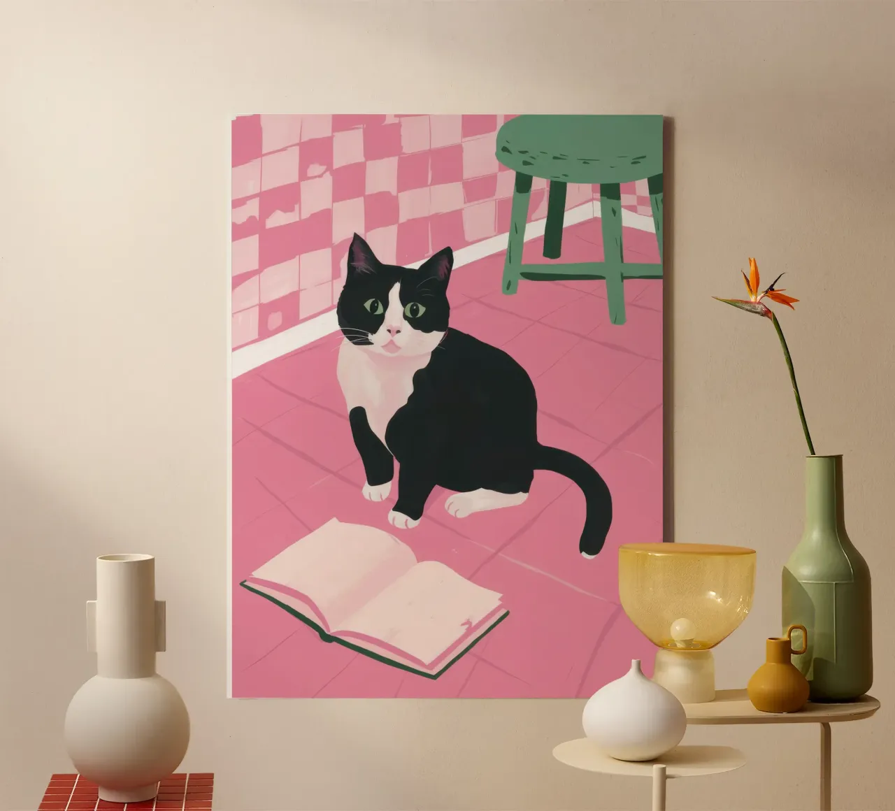 Literary Tuxedo Lounger canvas with Floater frame by Mossy Pigment
