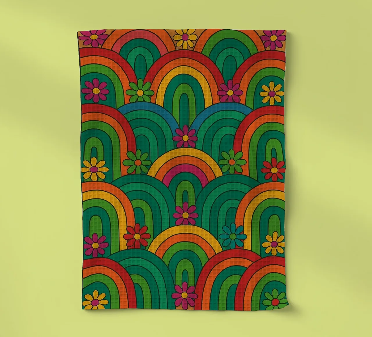 abstract flower and circle lines vector tea towel by oneway