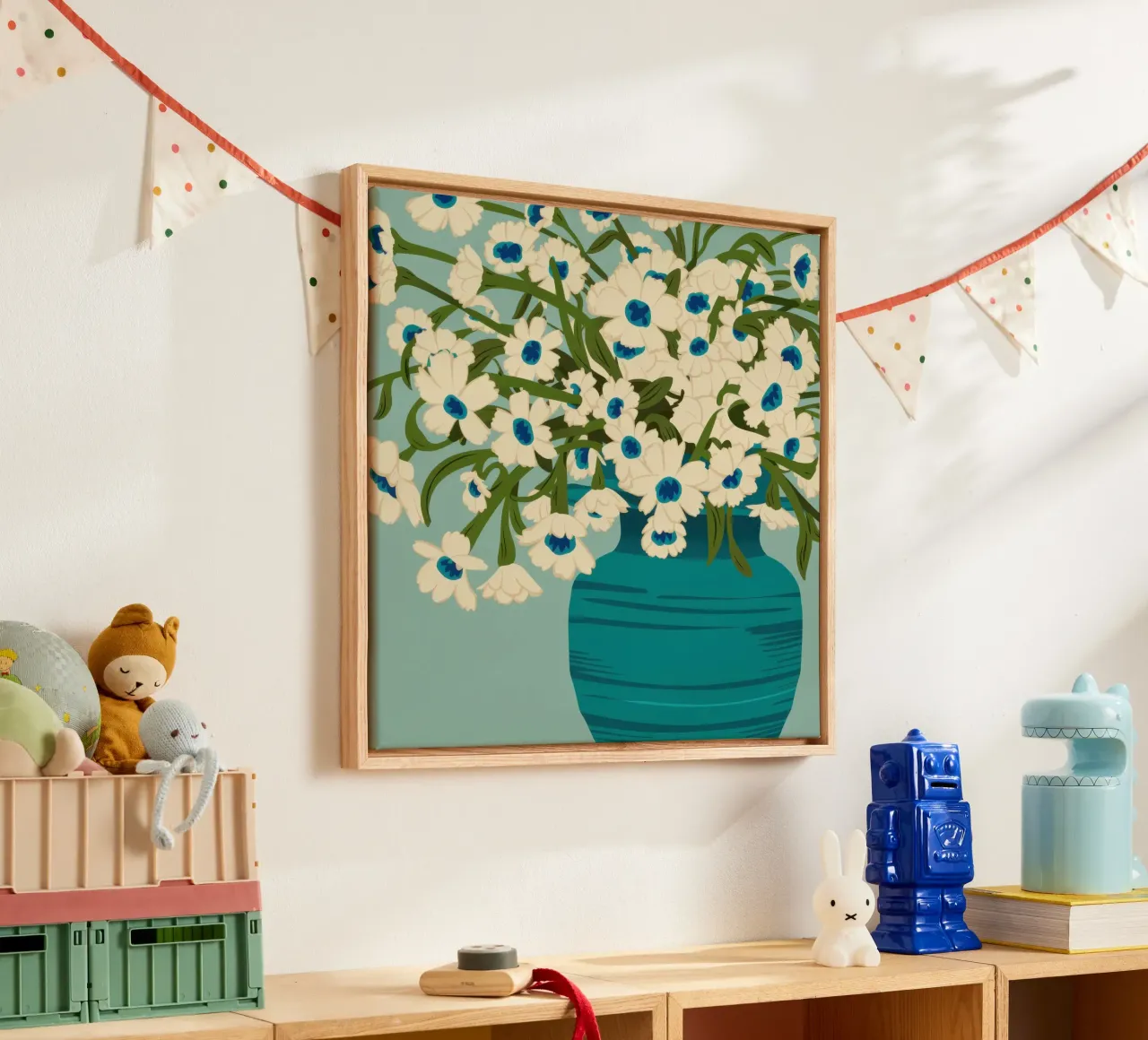 Abbondanza di margherite azzurre tela con Cornice a cassetta da Mossy Pigment