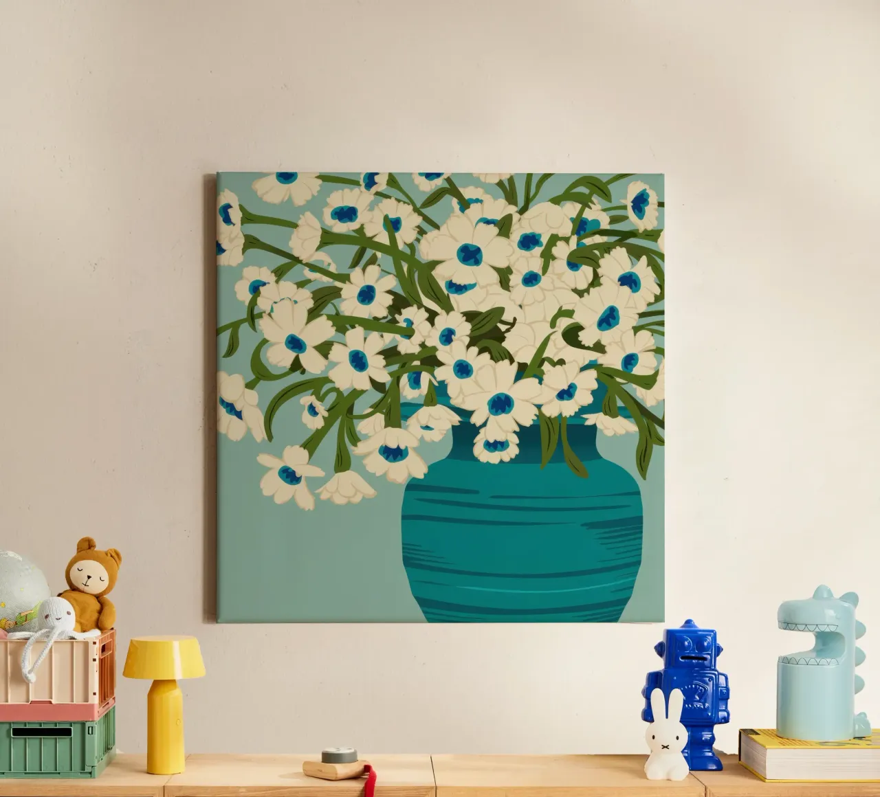 Abbondanza di margherite azzurre tela con Cornice a cassetta da Mossy Pigment