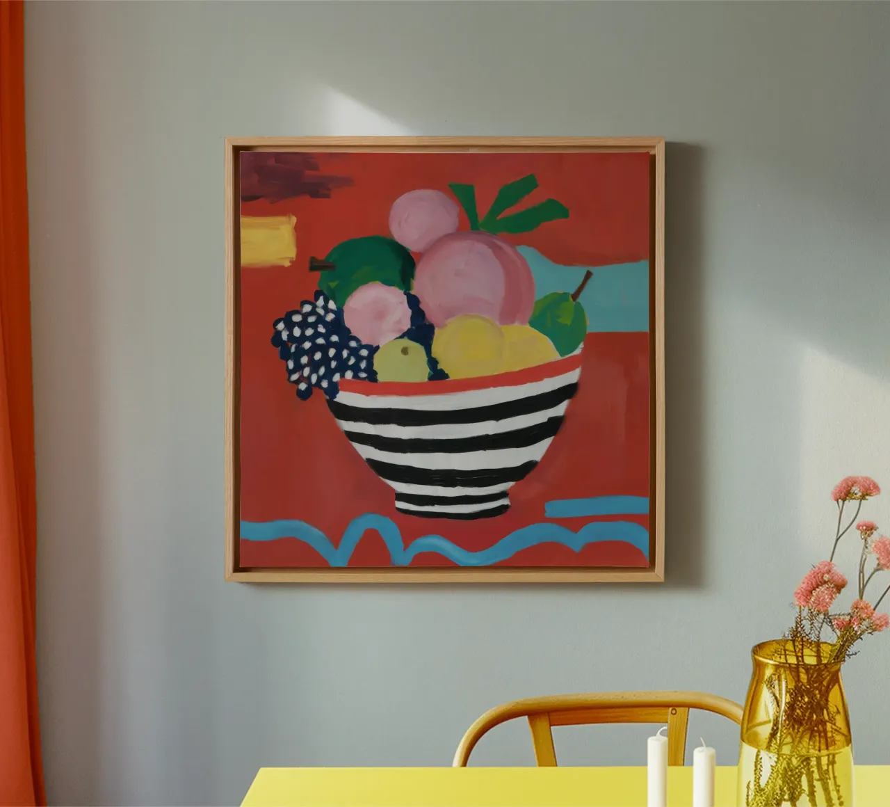 Levendig Gestreepte Oogst canvas met Baklijst van Mossy Pigment