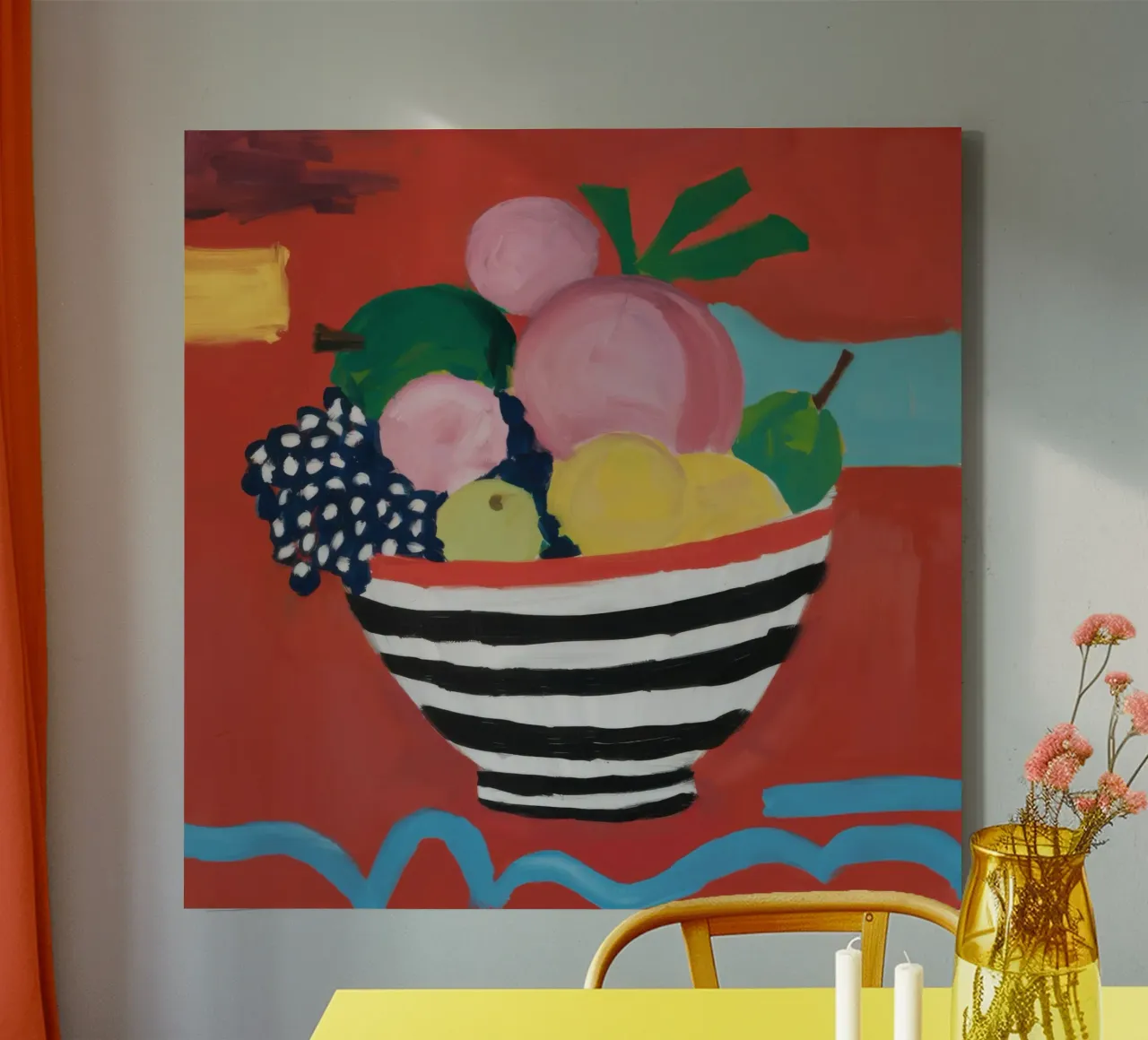 Levendig Gestreepte Oogst canvas met Baklijst van Mossy Pigment