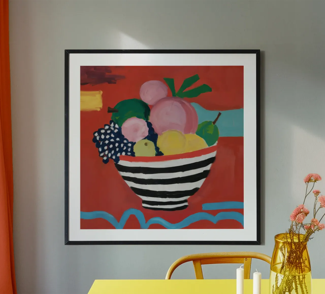 Raccolto a strisce vivaci poster con telaio in legno da Mossy Pigment