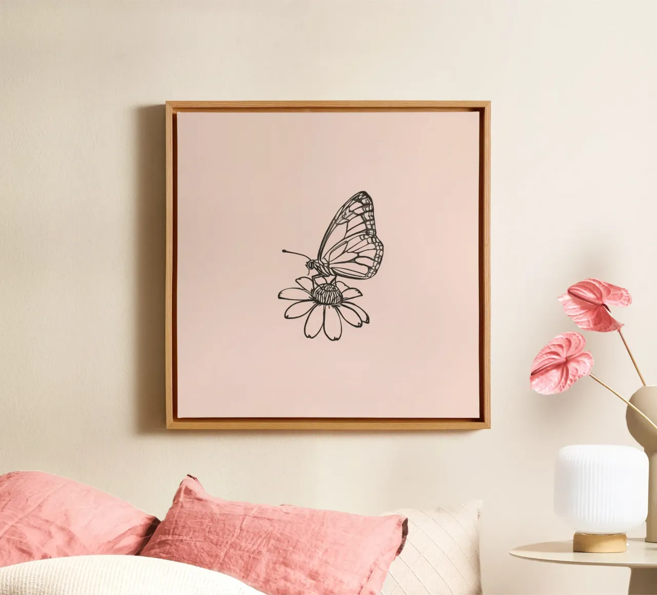 Butterfly perched on a flower in a delicate natural canvas by DesignDoodle