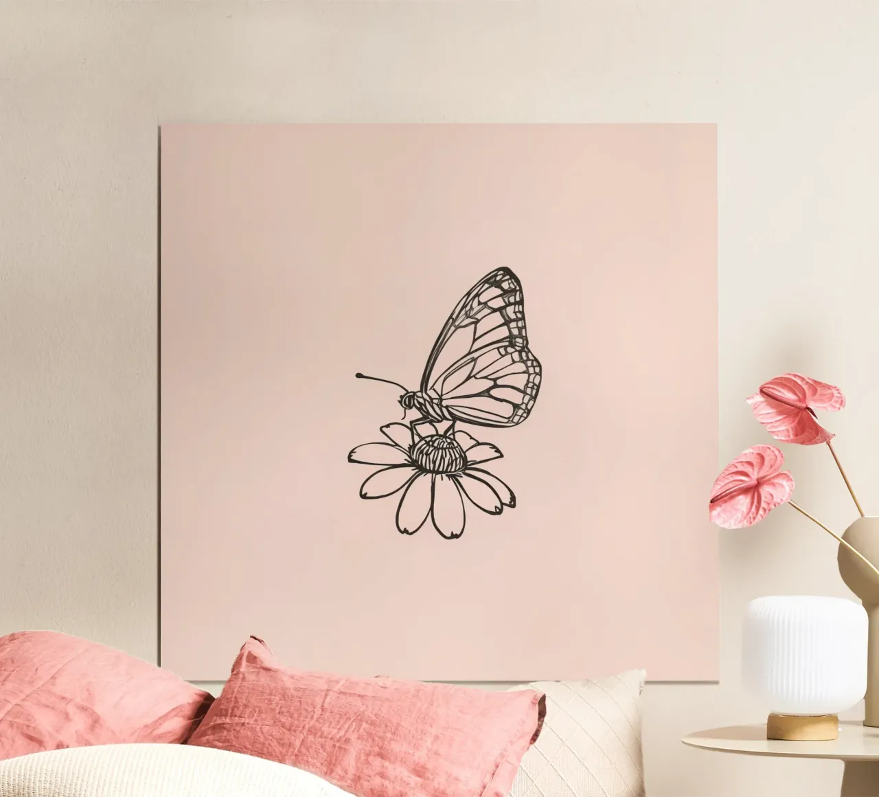 Farfalla appollaiata su un fiore in un delicato contesto naturale carta hahnemühle da DesignDoodle