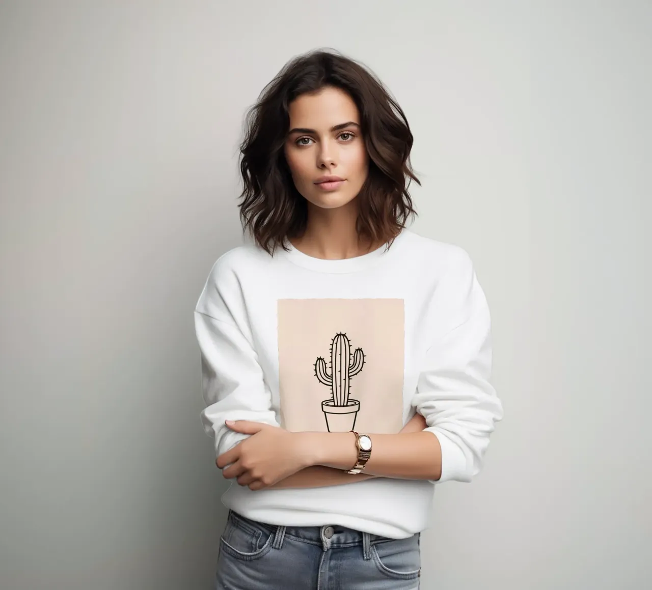 Cactus in un semplice vaso esposto su uno sfondo semplice felpa da DesignDoodle